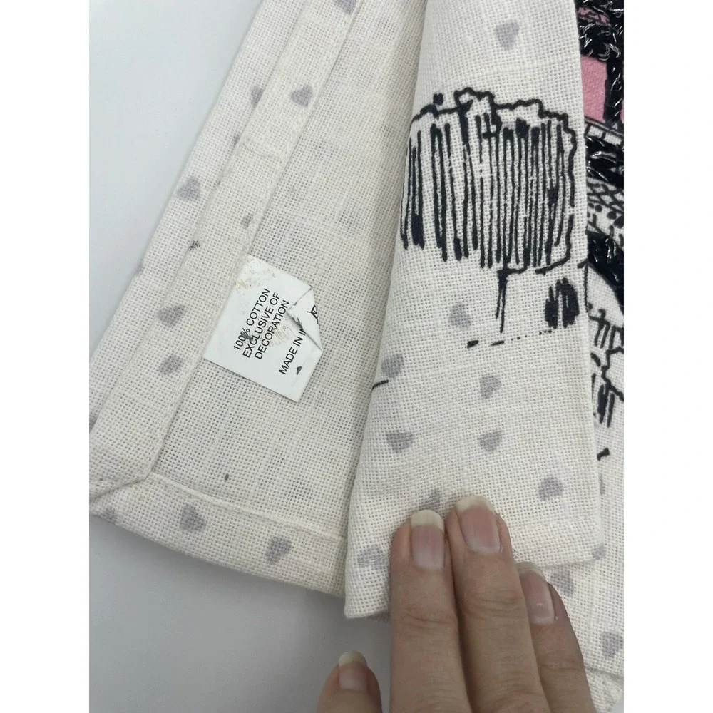 Set  2 Paris Themed Kitchen Towels Eiffle Tower Black Pink Heart French Kitchen‎